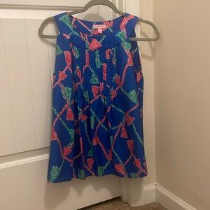 Lilly Pulitzer Silk Blue Tassel Print Sleeveless Top Size XS